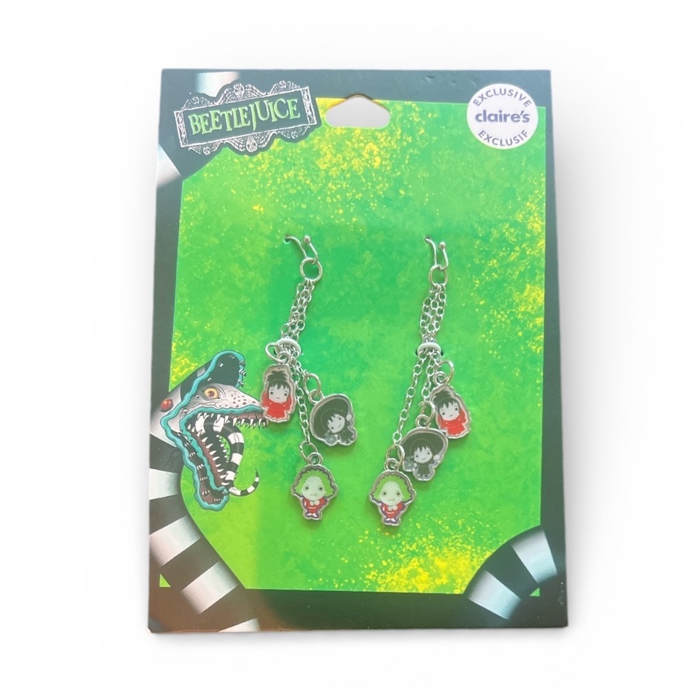 Beetlejuice Claires Exclusive Lydia Deetz Chibi Enamel‎ Dangle Earrings Silver
